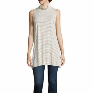 Stylus Sleeveless Striped Turtleneck Tunic Top